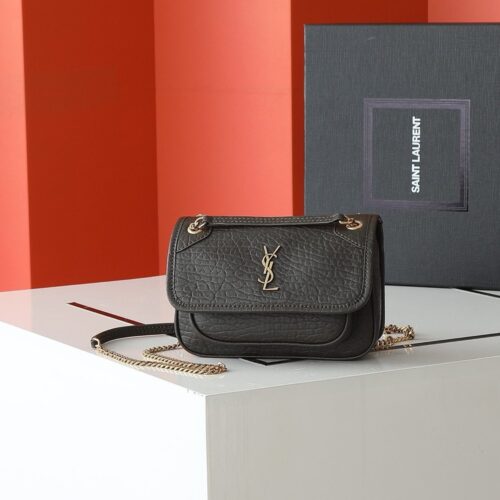 【AT7127】YSL イヴ・サンローラン ニキシリーズ ミニクロスボディバッグ グレインレザー素材 メタルチェーン付き | Saint Laurent
