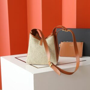 【AT7134】サンローラン夏の編みバケツバッグ、リゾートファッションを優雅に演出 | YSL