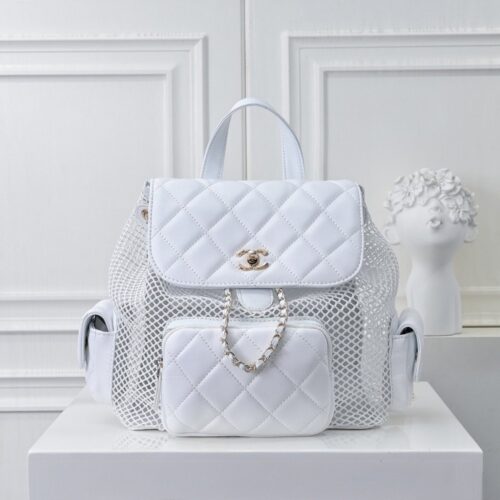 【AT7141】フレンチエレガンスを集める - パールチェーン装飾メッシュバックパック | Chanel Paris