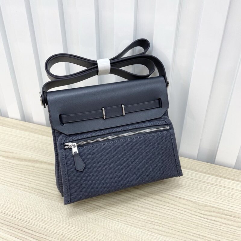 【AT7149】ミニハンドバッグ 仔牛革と純綿 生地 ダークグレー Prada | Hermes