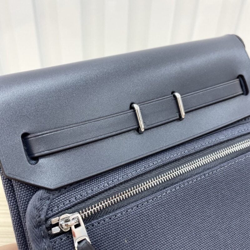 【AT7149】ミニハンドバッグ 仔牛革と純綿 生地 ダークグレー Prada | Hermes