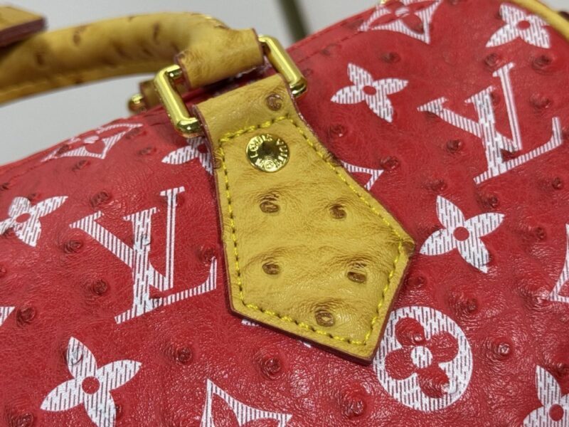 【AT7283】ルイ・ヴィトン（Louis Vuitton）Bandoulière 25 スピーディバッグ - 高級赤型押し牛革、オーストリッチレザー取り外し可能ショルダー、内側羊革裏地 | LV