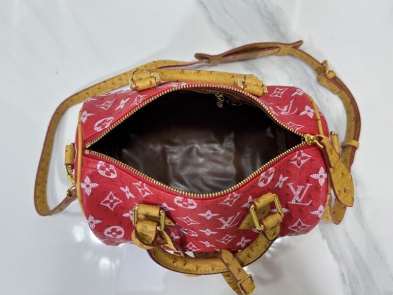 【AT7283】ルイ・ヴィトン（Louis Vuitton）Bandoulière 25 スピーディバッグ - 高級赤型押し牛革、オーストリッチレザー取り外し可能ショルダー、内側羊革裏地 | LV