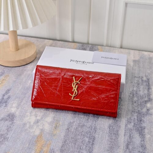 【AT7792】YSLのエレガントな牛革折りたたみ財布 - 優雅なレザーウォレット | YSL