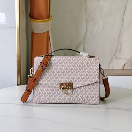 【AT7836】マイケル・コース（Michael Kors）ヘンドリックス郵便かばん - 古典的なモノグラム柄とアプリコット色の贅沢なファッション | Michael Kors