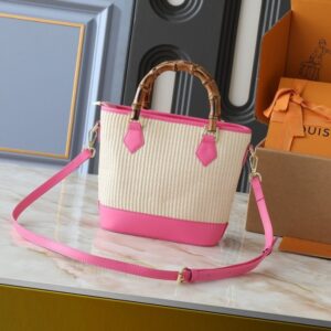 【AT7867】ルイ・ヴィトン ラタン製ハンドバッグ - ピンクの竹のハンドルと2wayショルダーストラップ付き、高級感あふれるリゾートスタイル | LV
