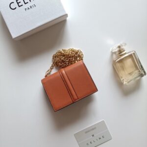 【AT8634】セリーヌTRIOMPHE オレンジブラウン牛革カードケース | Céline