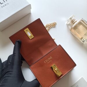 【AT8634】セリーヌTRIOMPHE オレンジブラウン牛革カードケース | Céline
