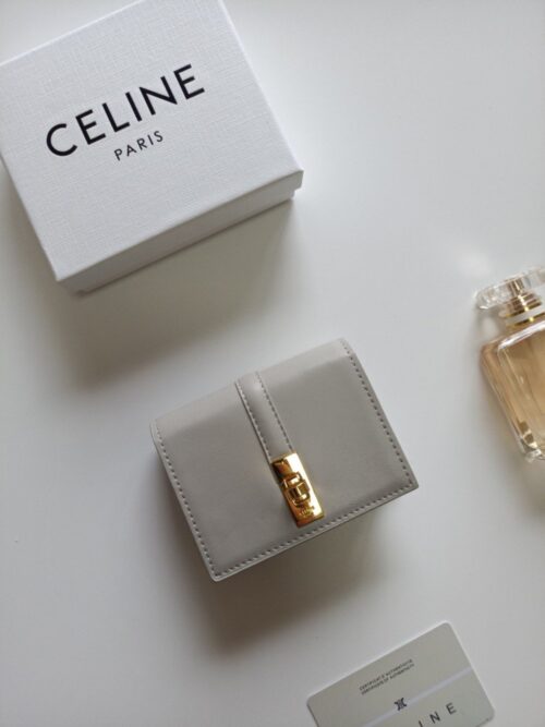 【AT8638】Celine Paris グレーレザーカードケース、高級ラグジュアリーアクセサリー | Celine Paris