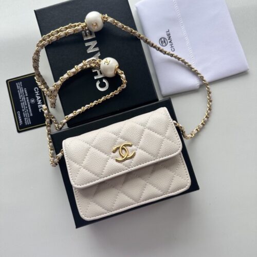【AT8682】シャネルパールホワイトクラシックスタイルバッグ | Chanel