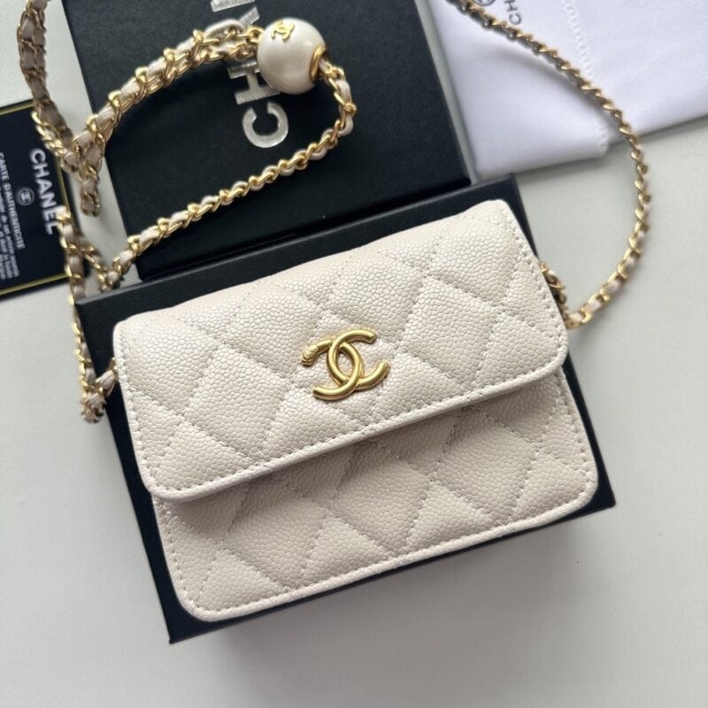 【AT8682】シャネルパールホワイトクラシックスタイルバッグ | Chanel