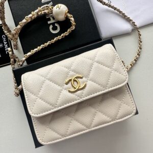 【AT8682】シャネルパールホワイトクラシックスタイルバッグ | Chanel