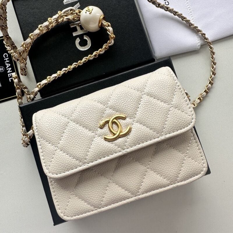【AT8682】シャネルパールホワイトクラシックスタイルバッグ | Chanel