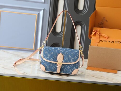 【AT8712】ルイ・ヴィトン デニムハンドバッグ ブルー柄 牛革装飾 都会デイリーバッグ | Louis Vuitton