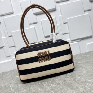 【AT8784】ミュウミュウクラシックストライプキャンバスハンドバッグ - Miu Miu Classic Stripe Canvas Handbag | Miu Miu