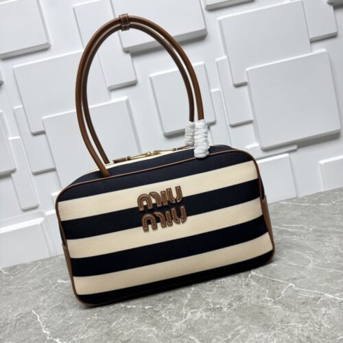 【AT8784】ミュウミュウクラシックストライプキャンバスハンドバッグ - Miu Miu Classic Stripe Canvas Handbag | Miu Miu