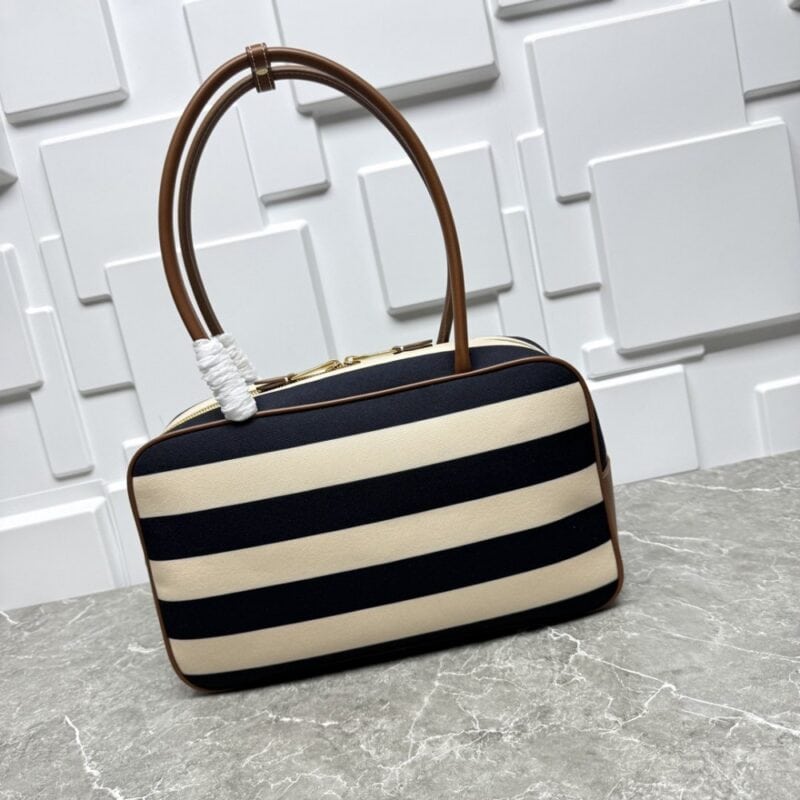 【AT8784】ミュウミュウクラシックストライプキャンバスハンドバッグ - Miu Miu Classic Stripe Canvas Handbag | Miu Miu