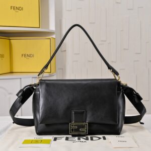 【AT8791】フェンディFendi ブラックラムスキンバゲットバッグ、都会のエレガントなファッショナブルアイテム | Fendi
