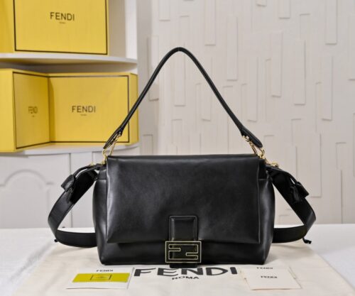 【AT8791】フェンディFendi ブラックラムスキンバゲットバッグ、都会のエレガントなファッショナブルアイテム | Fendi