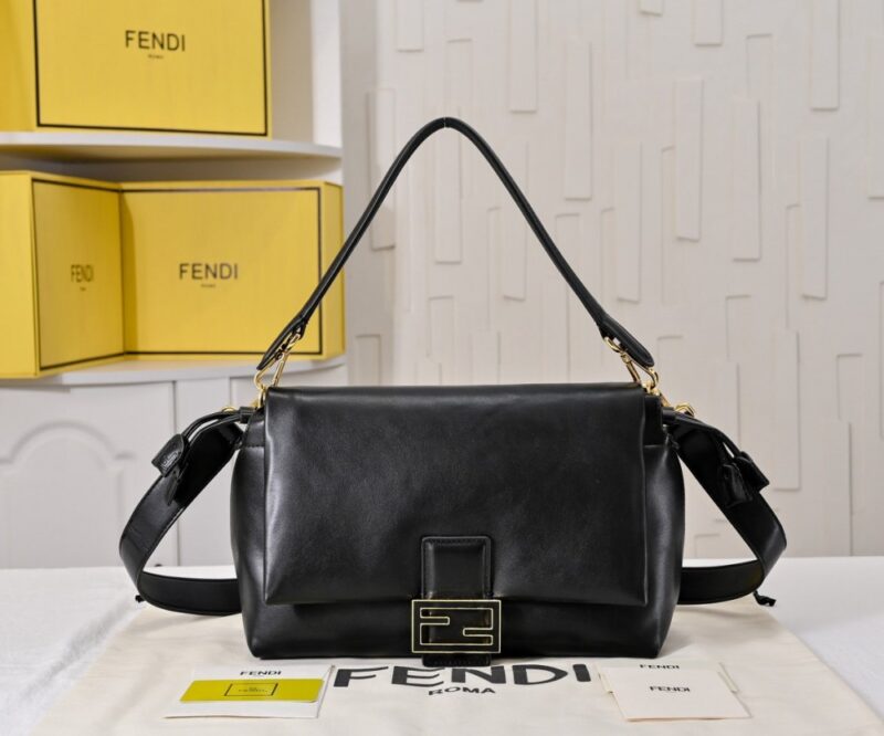 【AT8791】フェンディFendi ブラックラムスキンバゲットバッグ、都会のエレガントなファッショナブルアイテム | Fendi