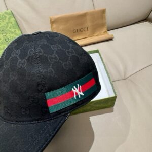 【AT9213】グッチ×ニューヨーク クロスオーバーキャップ｜高品質帆布素材＆トップグレインレザー調節バックル｜ラグジュアリーストリートウェア | Yankees