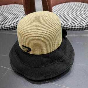【AT9240】プラダのフィッシャーマンハット - 優雅な手編み織り柄と高級感、夏のファッションアイテム | Prada Milano