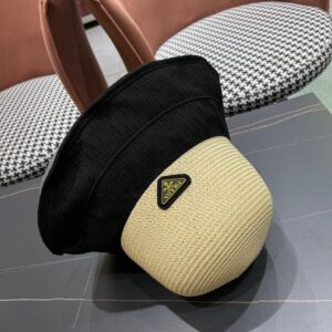 【AT9240】プラダのフィッシャーマンハット - 優雅な手編み織り柄と高級感、夏のファッションアイテム | Prada Milano