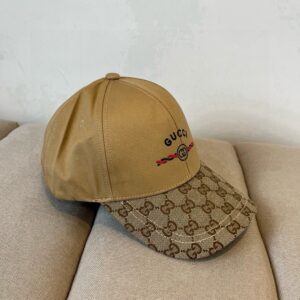 【AT9254】高級クラシック野球帽 - ダブルGロゴとキャメル色のコットンリネンブレンド | Gucci Italy
