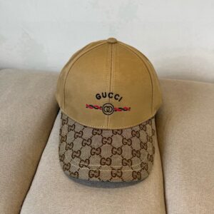 【AT9254】高級クラシック野球帽 - ダブルGロゴとキャメル色のコットンリネンブレンド | Gucci Italy