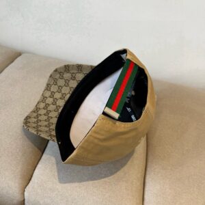 【AT9254】高級クラシック野球帽 - ダブルGロゴとキャメル色のコットンリネンブレンド | Gucci Italy