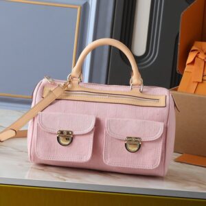 【AT9302】ピンクデニム＆アプリコットレザーショルダーバッグ、優雅な女性のための高級なアクセサリー | Louis Vuitton Malletier
