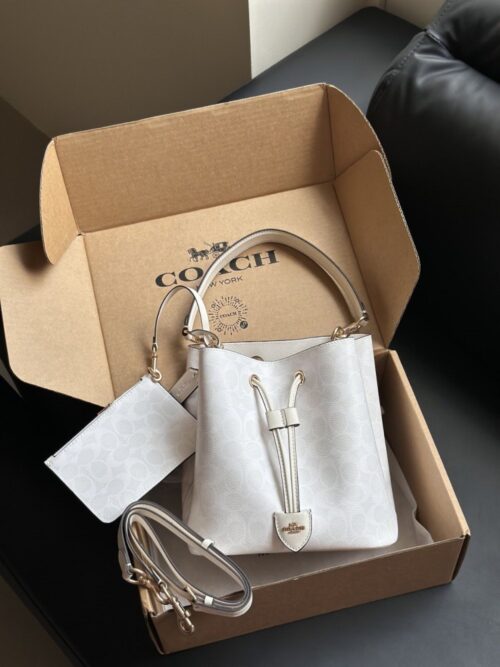 【AT9322】Coach クラシックなグレーシャーホワイトバケットバッグ | Coach