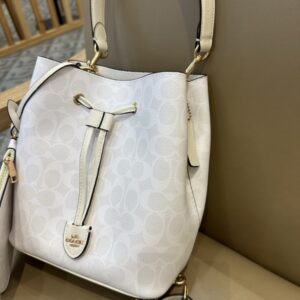 【AT9337】CoachのNubuckレザーバケツバッグ - 高級感溢れるアイボリーの都会的なバッグ | Coach New York