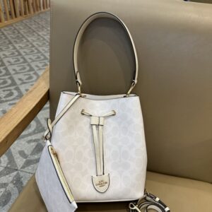 【AT9337】CoachのNubuckレザーバケツバッグ - 高級感溢れるアイボリーの都会的なバッグ | Coach New York