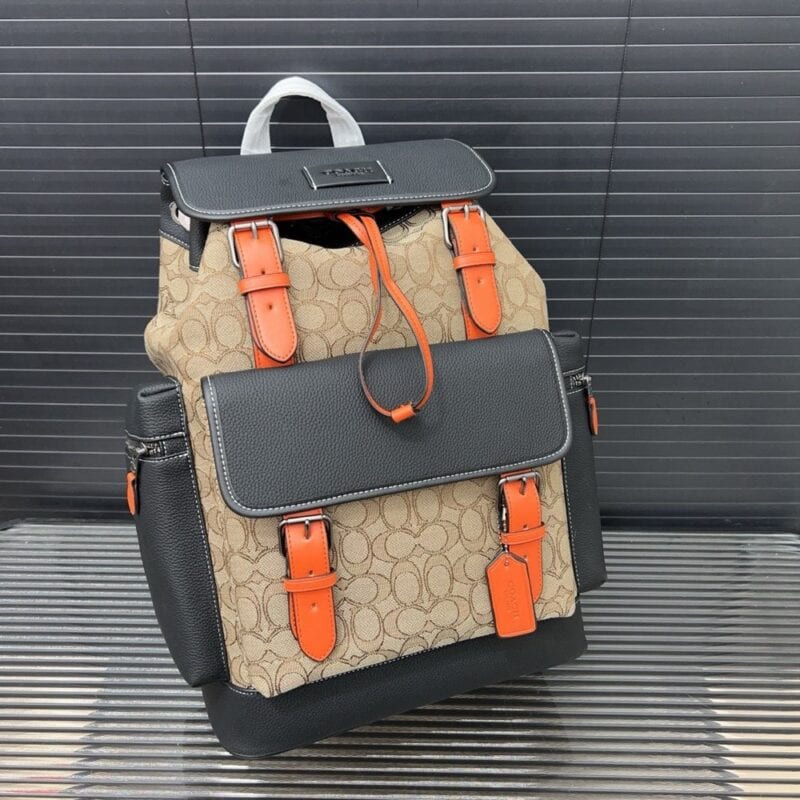 【AT9503】Coach Sprintリュックサック - 高品質レザーバックパック、クラシックなSignatureフラワープリント生地 | Coach New York