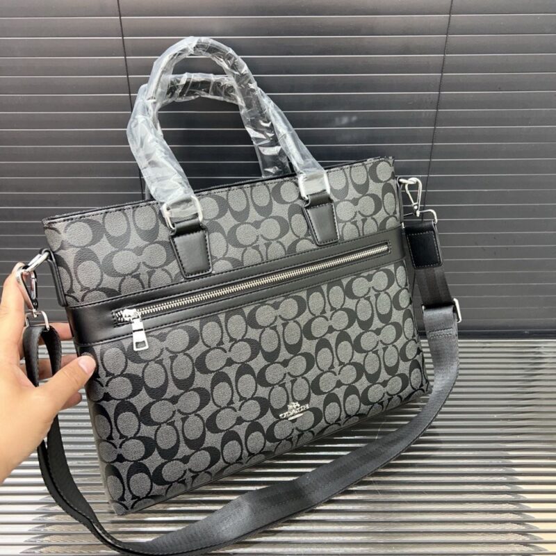 【AT9522】COACH クラシックビジネスバッグ - 高級老花帆布素材、エレガントなビジネスバッグ | Coach