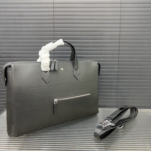 【AT9606】モンブランビジネスバッグ - グレーカラーの高品質牛革素材、優雅で機能的なビジネスバッグ | Montblanc