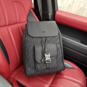 【AT9658】高級ブランドの本革バックパック - エレガントなグレーとブラックのOBLIQUE模様 - Prada | Dior Paris