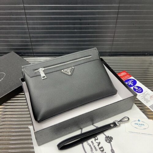 【AT9706】プラダ レザーデザイン グレークラッチバッグ ハイエンド ラグジュアリースタイル | Prada Italy