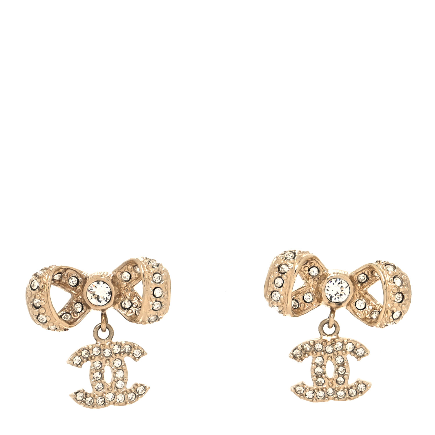 Chanel Crystal CC Bow Drop Earrings Gold image 1 of 5