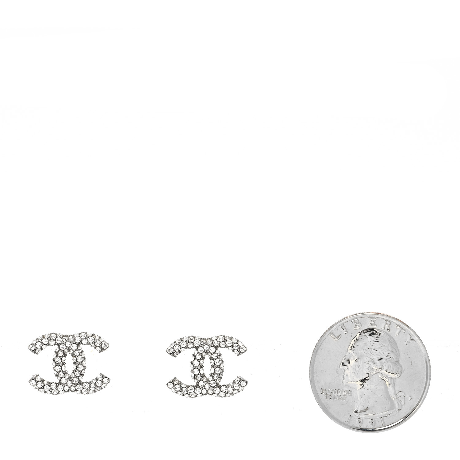 Chanel Crystal CC Treasure Chest Earrings Silver image 2 of 4