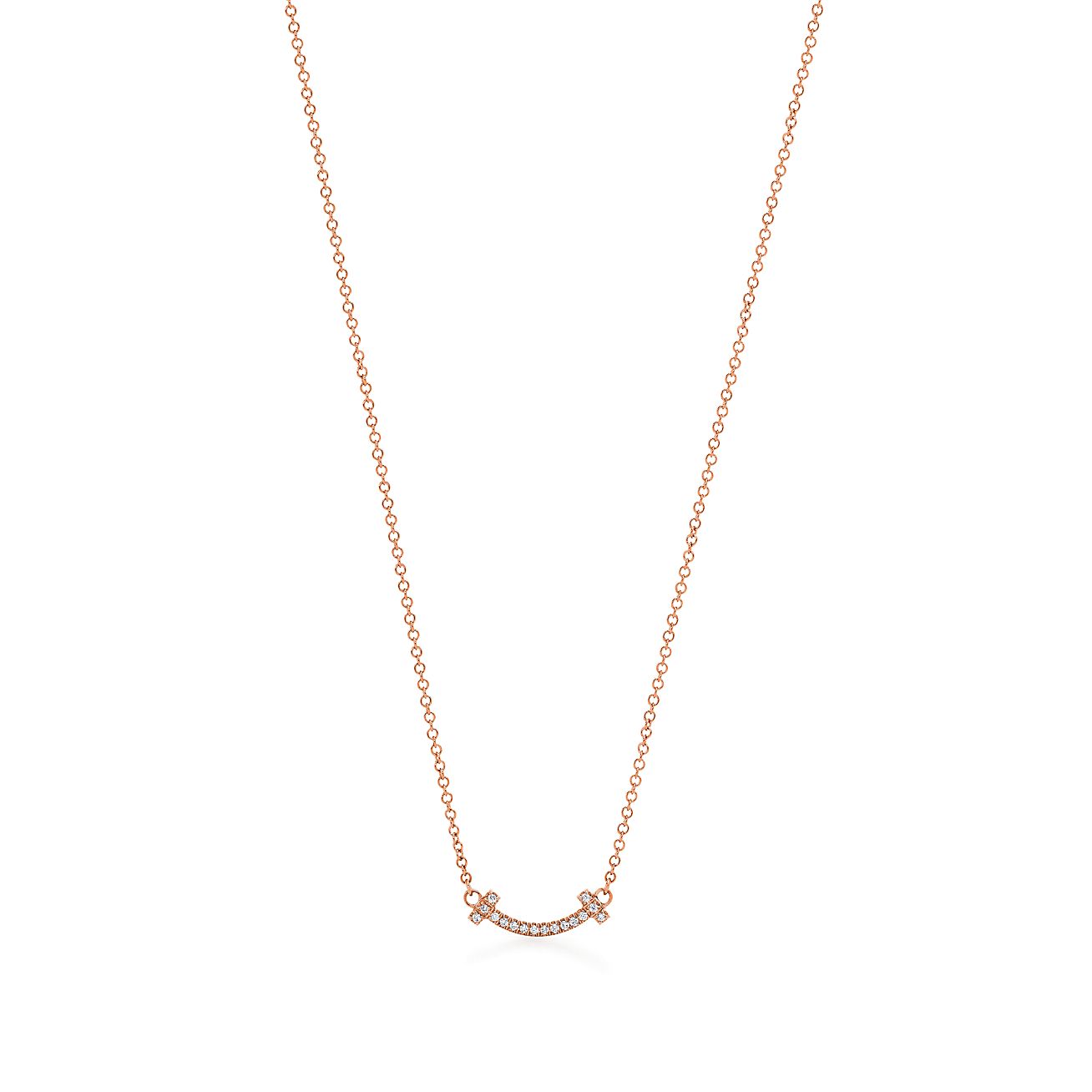 Tiffany T smile pendant in 18k rose gold with diamonds, mini.