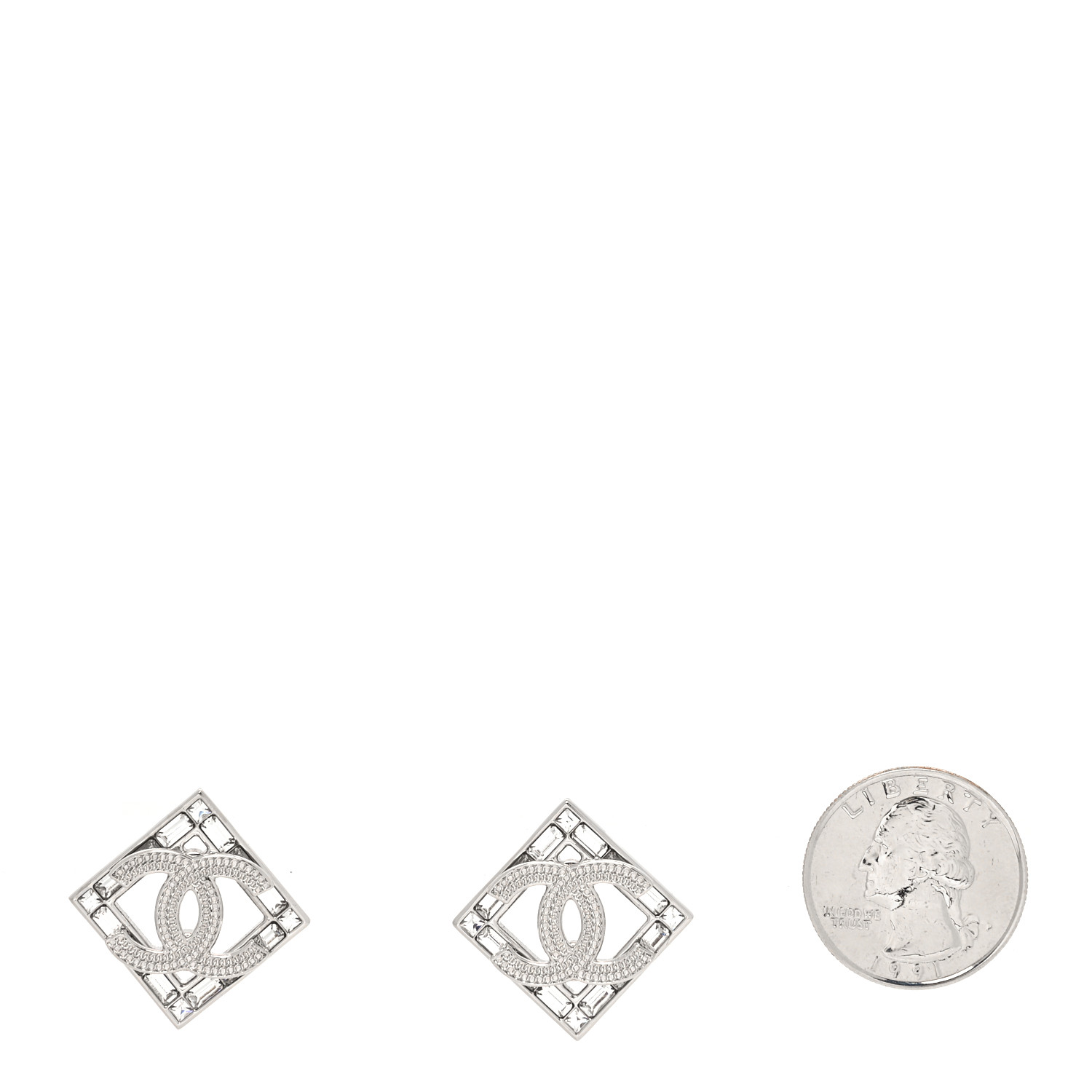 Chanel Baguette Crystal Chain CC Earrings Silver image 2 of 4