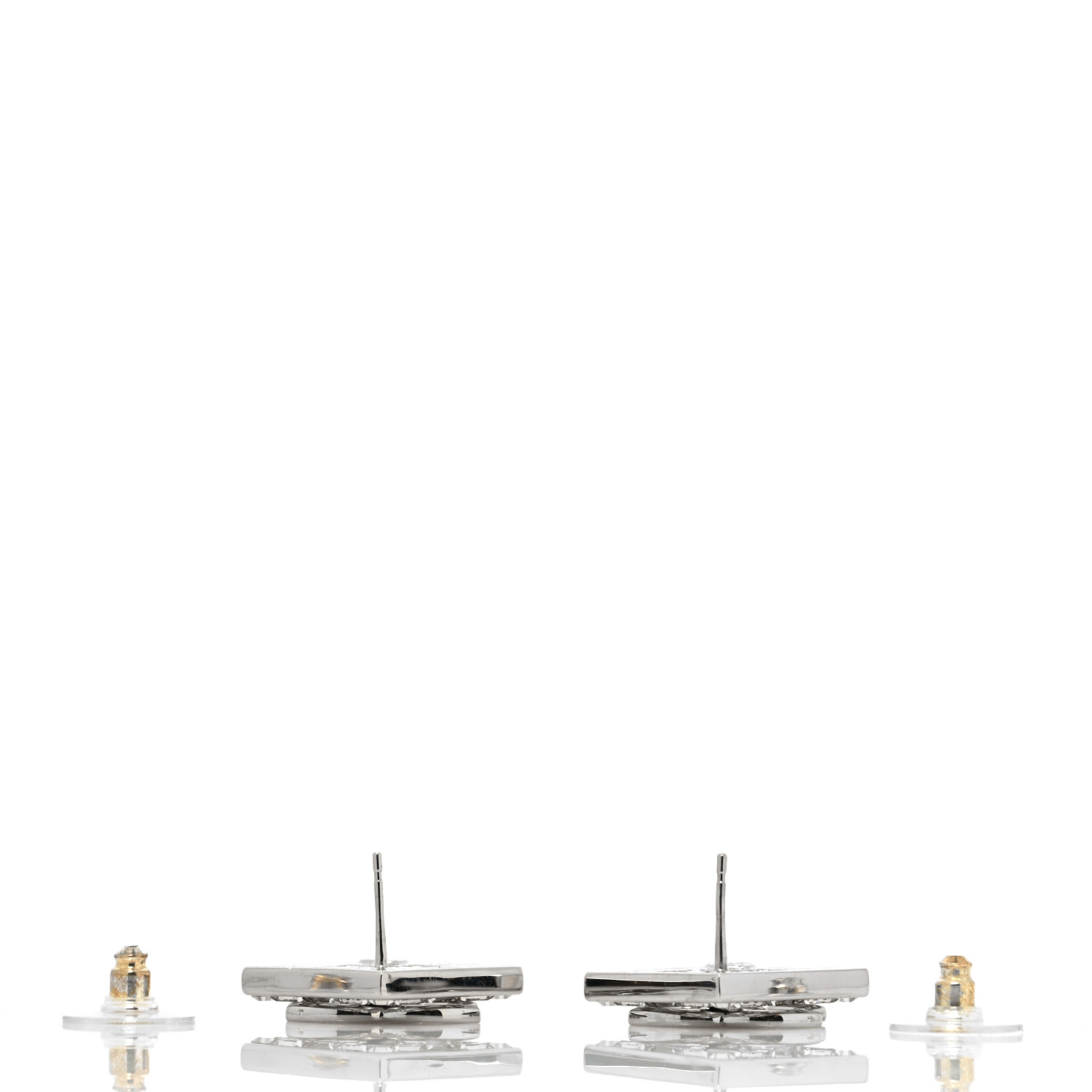 Chanel Baguette Crystal Chain CC Earrings Silver image 3 of 4