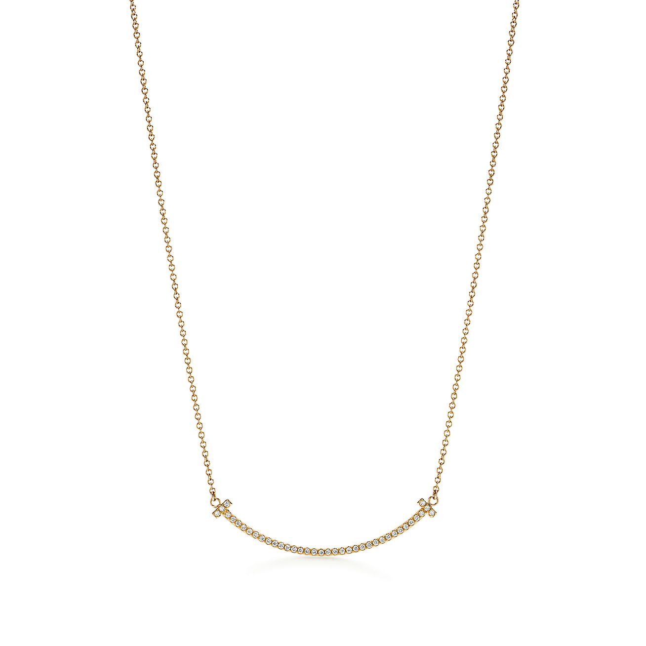 Tiffany T Smile Pendant in Yellow Gold with Diamonds, Small