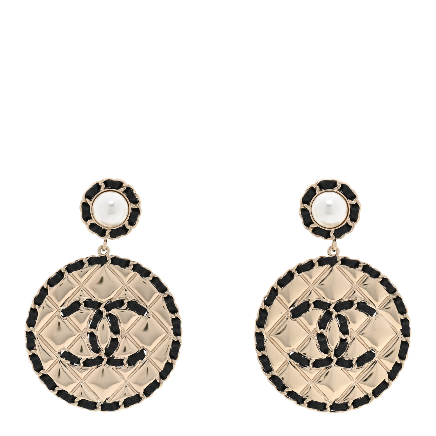 Chanel Lambskin Pearl Metal Quilted CC Earrings Gold image 1 of 5