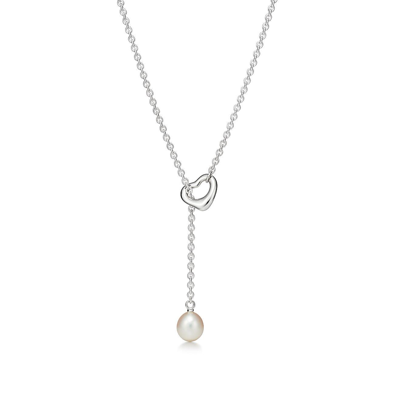 Elsa Peretti® Open Heart Lariat Necklace in Silver with Pearls, 7.5-8 mm - Alternate shot 1