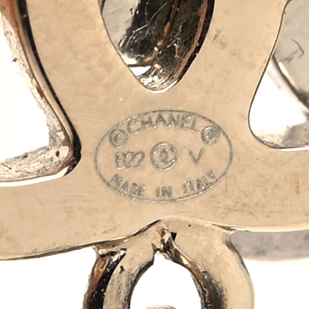 Chanel Crystal Pearl Double CC Drop Earrings Gold Silver image 4 of 4