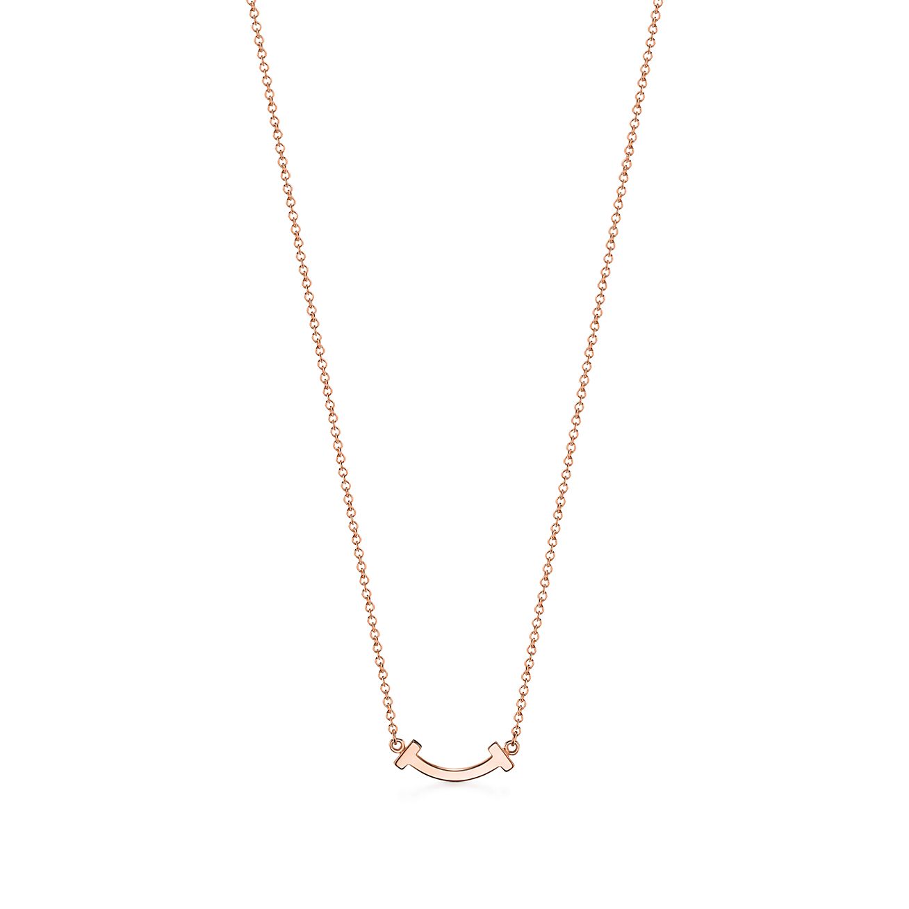 Tiffany T smile pendant in 18k rose gold with diamonds, mini. - Alternate shot 1
